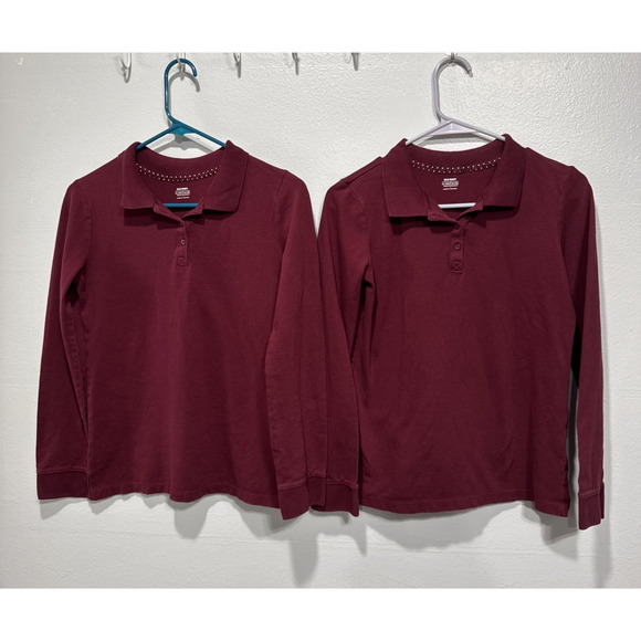 Lot Of 2 Old Navy School Uniform Long Sleeves Polo Shirts Wine Color Size XL (14 - Picture 1 of 11